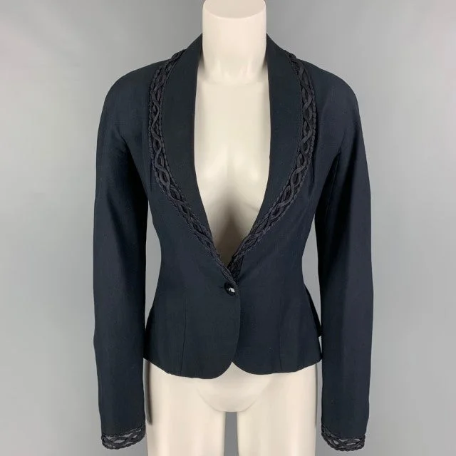 CHRISTIAN DIOR Size 10 Navy Viscose Linen Jacket Blazer Satin Fabric Silk Fabric Chiffon Fabric CHRISTIAN DIOR Size 10 Navy Viscose Linen Jacket Blazer Satin Fabric Silk Fabric Chiffon Fabric