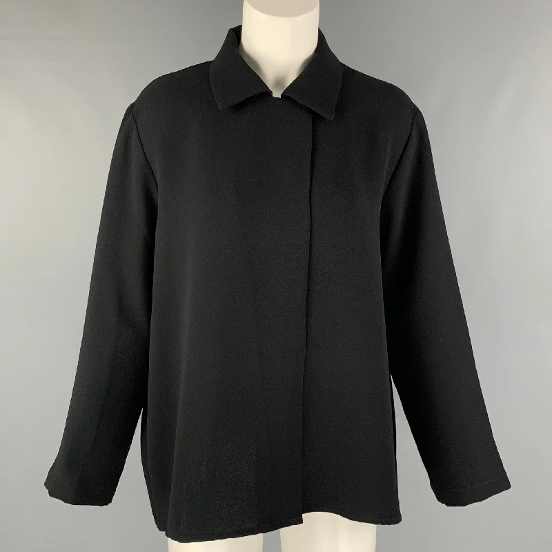CHRISTOPHER CALVIN Size M Black Polyester Solid Jacket Chenille Fabric Brocade Fabric Lace Fabric CHRISTOPHER CALVIN Size M Black Polyester Solid Jacket Chenille Fabric Brocade Fabric Lace Fabric