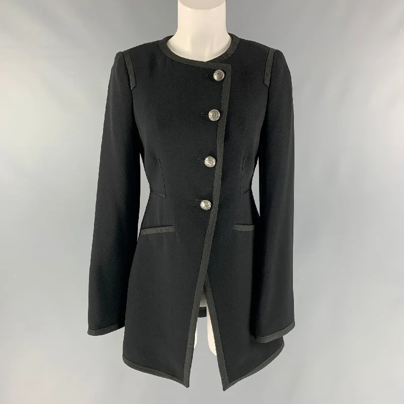 CINQ a' SEPT Size 4 Black Triacetate Blend Solid Asymmetrical Jacket Anorak Shell Jacket Lightweight Jacket CINQ a' SEPT Size 4 Black Triacetate Blend Solid Asymmetrical Jacket Anorak Shell Jacket Lightweight Jacket