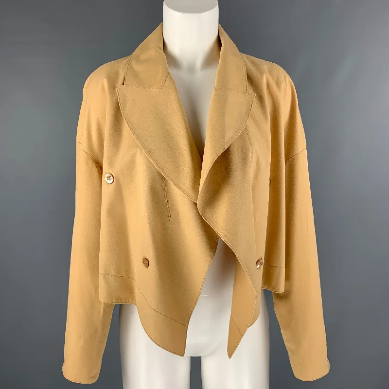 CLAUDE MONTANA Size 8 Orange Silk Solid Open Front Jacket Quilted Jacket Puffer Jacket Insulated Jacket CLAUDE MONTANA Size 8 Orange Silk Solid Open Front Jacket Quilted Jacket Puffer Jacket Insulated Jacket