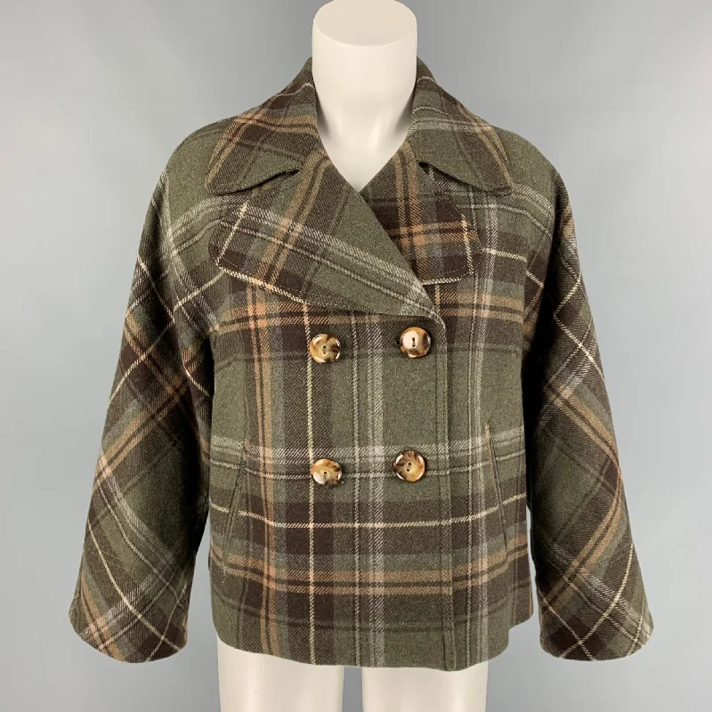 D&G by DOLCE & GABBANA Size 4 Olive & Black & Plaid Jacket Faux Fur Jacket Real Fur Jacket Shearling Jacket D&G by DOLCE & GABBANA Size 4 Olive & Black & Plaid Jacket Faux Fur Jacket Real Fur Jacket Shearling Jacket
