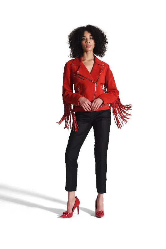 Suede Moto Jacket with Fringe Bomber Jacket Anorak Windbreaker