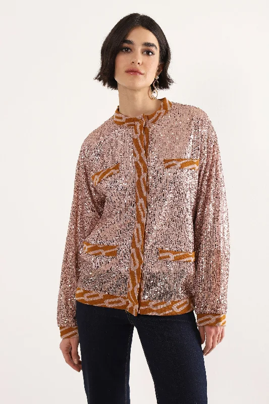Dixie Sequinned Jacket - Cipria Ribbed Jacket Pleated Jacket Ruffled Jacket