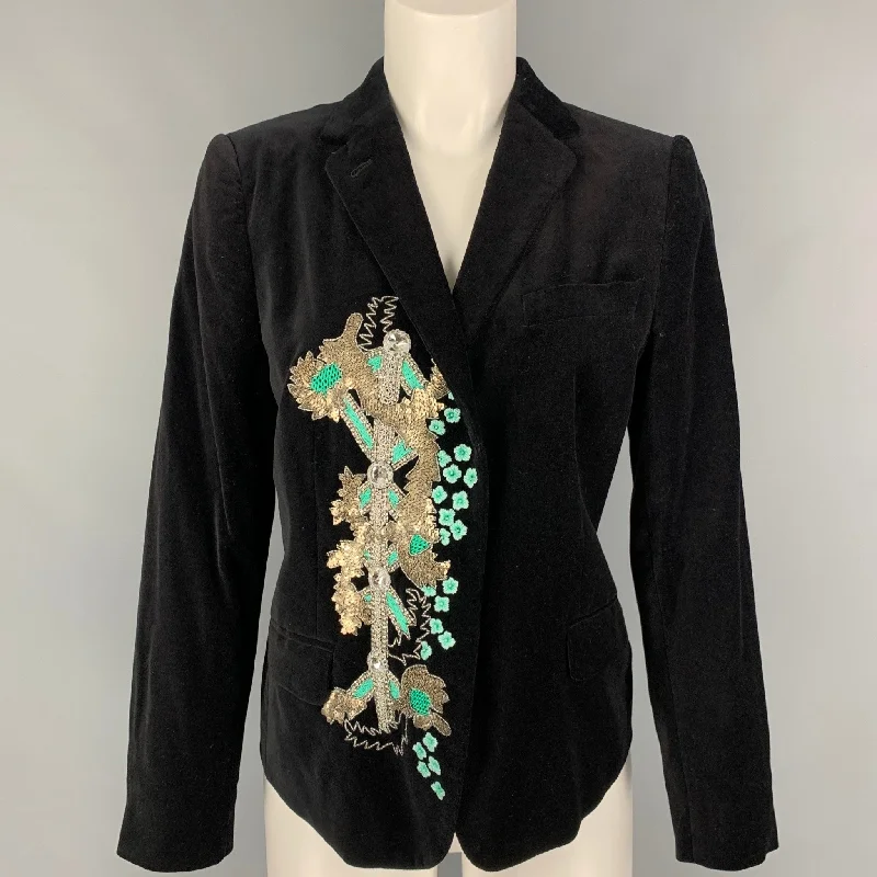 DRIES VAN NOTEN Size 6 Black Silver Beaded Sequin Cotton Jacket Blazer Hooded Jacket Caped Jacket Shawl Collar Jacket DRIES VAN NOTEN Size 6 Black Silver Beaded Sequin Cotton Jacket Blazer Hooded Jacket Caped Jacket Shawl Collar Jacket