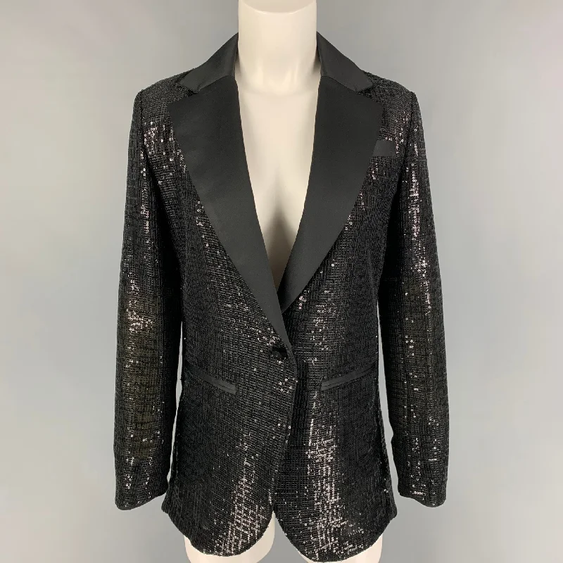 EMPORIO ARMANI Size 4 Black Polyester Sequined Jacket Blazer Lace Jacket Ribbed Jacket Sequined Jacket EMPORIO ARMANI Size 4 Black Polyester Sequined Jacket Blazer Lace Jacket Ribbed Jacket Sequined Jacket