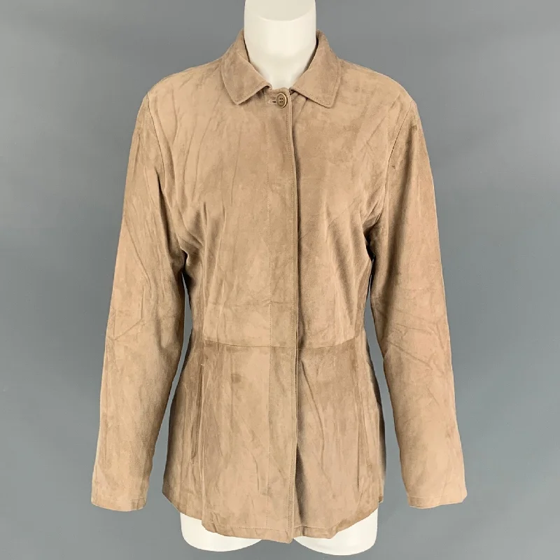 FACONNABLE Size M Tan Suede Goat Skin Hidden Buttons Jacket Cotton Jacket Linen Jacket Terry Jacket FACONNABLE Size M Tan Suede Goat Skin Hidden Buttons Jacket Cotton Jacket Linen Jacket Terry Jacket
