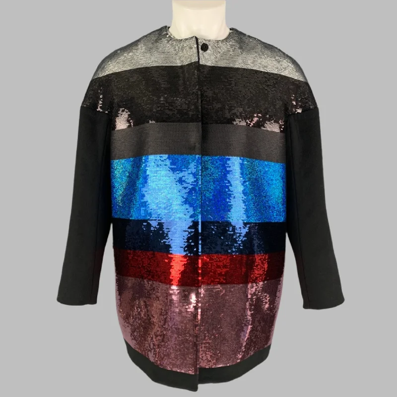 GIAMBATTISTA VALLI Size XL Multi-Color Camel Hair Sequined Jacket Front Pockets Side Pockets Patch Pockets GIAMBATTISTA VALLI Size XL Multi-Color Camel Hair Sequined Jacket Front Pockets Side Pockets Patch Pockets