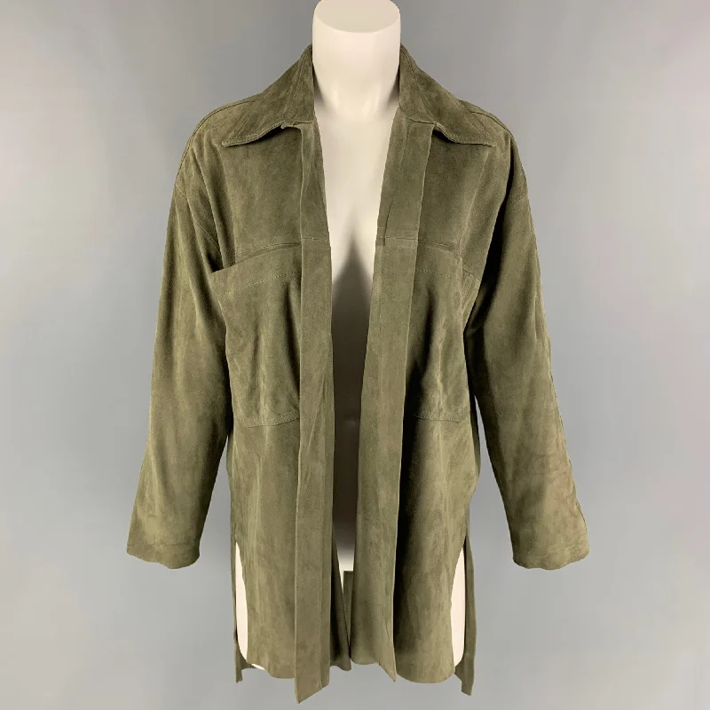 GIANI Size 6 Olive Suede Open Front Jacket Mesh Jacket Canvas Jacket Denim Jacket