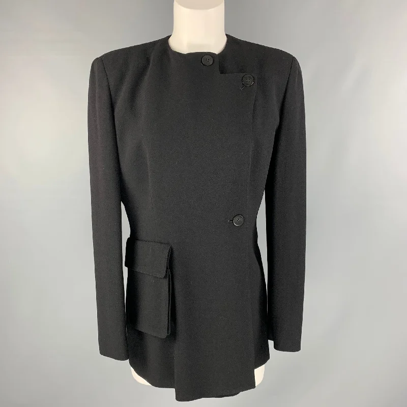 GIORGIO ARMANI Black Wool Solid Single breasted Size 6 Jacket Knit Fabric Woven Fabric Fleece Fabric GIORGIO ARMANI Black Wool Solid Single breasted Size 6 Jacket Knit Fabric Woven Fabric Fleece Fabric