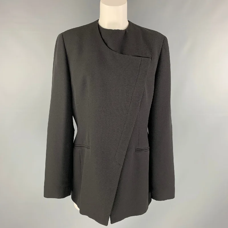 GIORGIO ARMANI Size 10 Black Wool Solid Asymmetrical Jacket  Blazer Fleece Fabric Down Fabric Feather Fabric