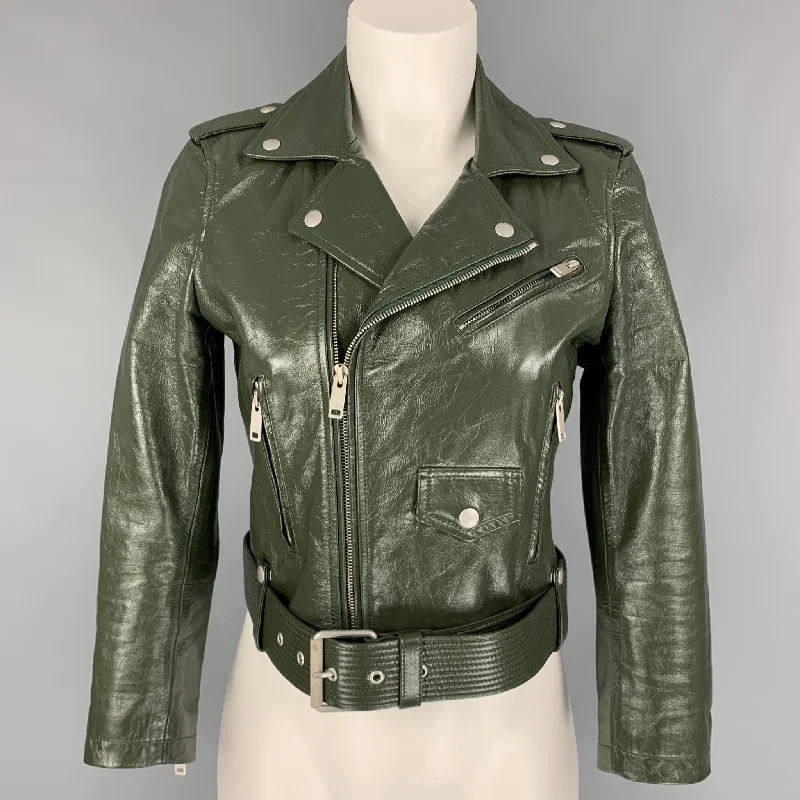 GIVENCHY Size 4 Green Leather Calfskin Biker Jacket Denim Jacket Leather Jacket Suede Jacket GIVENCHY Size 4 Green Leather Calfskin Biker Jacket Denim Jacket Leather Jacket Suede Jacket