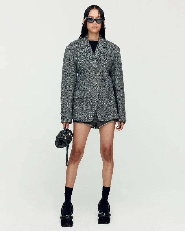 HARRIS TWEED CUT-OUT HARNESS JACKET awa666w(GREY) Zippered Jacket Buttoned Jacket Snapped Jacket HARRIS TWEED CUT-OUT HARNESS JACKET awa666w(GREY) Zippered Jacket Buttoned Jacket Snapped Jacket