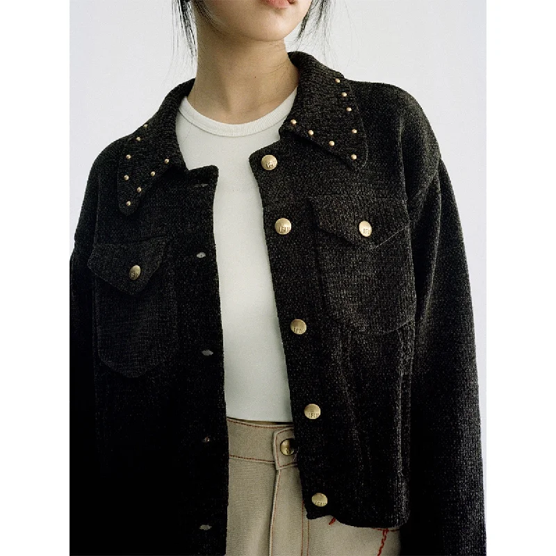 Knit Pocket Short Jacket Collared Jacket Crew Neck Jacket Turtle Neck Jacket