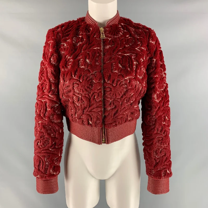 LA PERLA Size 2 Red & White Polyester & Cotton Embroidered Bomber Jacket Collared Jacket Crew Neck Jacket Turtle Neck Jacket LA PERLA Size 2 Red & White Polyester & Cotton Embroidered Bomber Jacket Collared Jacket Crew Neck Jacket Turtle Neck Jacket