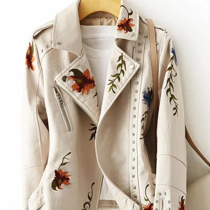 Embroidered Fuax Leather Jacket Wool Jacket Cashmere Jacket Tweed Jacket