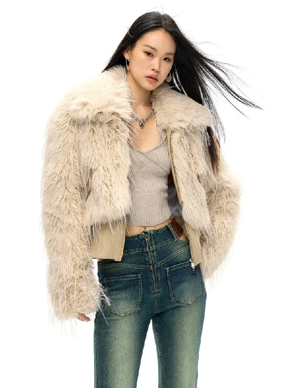 Long Furred Lapel Eco-Friendly Fur Jacket Elasticated Jacket Padded Jacket Insulated Jacket Long Furred Lapel Eco-Friendly Fur Jacket Elasticated Jacket Padded Jacket Insulated Jacket