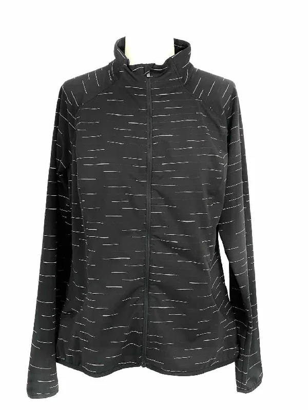 Lucy Women's Black Zip Stripe Size L Jacket Trench Coat Raincoat Waterproof Jacket