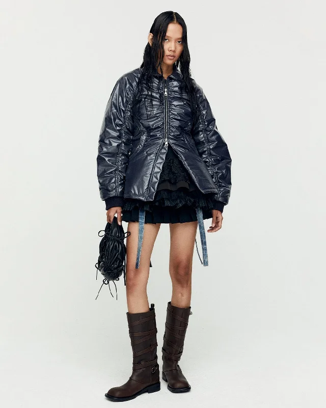 LUNA BACK-CORSET BOMBER JACKET awa655w(NAVY) Notch Collar Peter Pan Collar Cowl Neck LUNA BACK-CORSET BOMBER JACKET awa655w(NAVY) Notch Collar Peter Pan Collar Cowl Neck