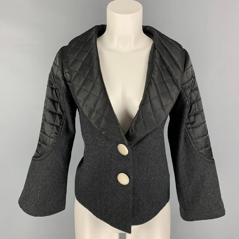 MARC by MARC JACOBS Size 2 Grey Wool Black Quilted Jacket V-Neck Jacket Boat Neck Jacket Square Neck Jacket MARC by MARC JACOBS Size 2 Grey Wool Black Quilted Jacket V-Neck Jacket Boat Neck Jacket Square Neck Jacket