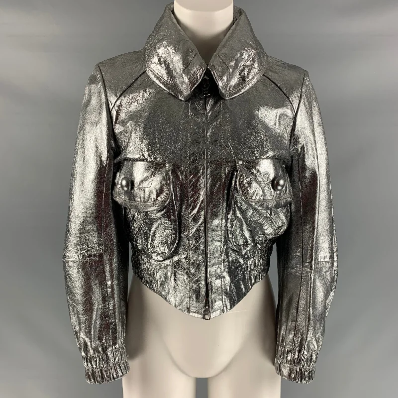 MARC JACOBS Size 8 Silver Metallic Zip Up Jacket Striped Jacket Polka Dot Jacket Floral Jacket MARC JACOBS Size 8 Silver Metallic Zip Up Jacket Striped Jacket Polka Dot Jacket Floral Jacket