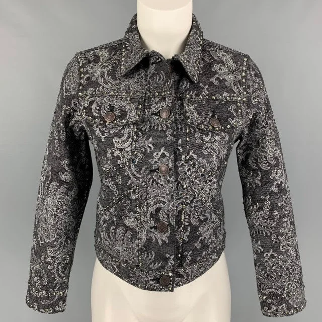MARC JACOBS Size S Black White Denim Lace Crystal Embellishments Cropped Jacket Herringbone Jacket Houndstooth Jacket Plaid Jacket MARC JACOBS Size S Black White Denim Lace Crystal Embellishments Cropped Jacket Herringbone Jacket Houndstooth Jacket Plaid Jacket