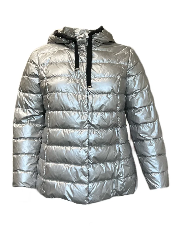 Marina Rinaldi Women's Silver Caspio Hooded Jacket NWT Stand-Up Collar Roll-Neck Collar Turtle Neck Marina Rinaldi Women's Silver Caspio Hooded Jacket NWT Stand-Up Collar Roll-Neck Collar Turtle Neck