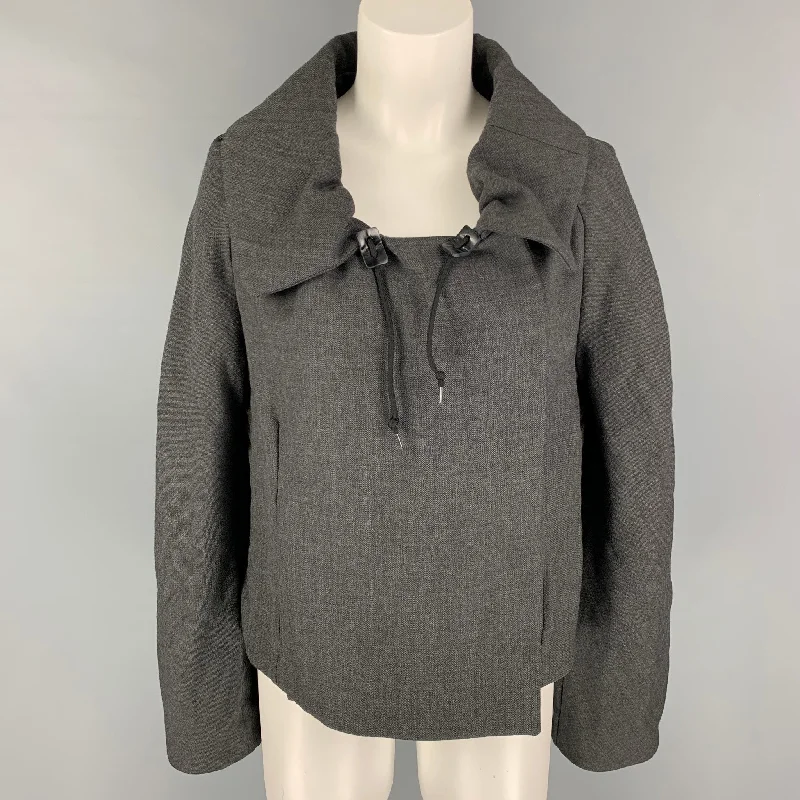 MARNI Size 6 Grey Cotton Linen Hidden Snaps Jacket Striped Jacket Polka Dot Jacket Floral Jacket MARNI Size 6 Grey Cotton Linen Hidden Snaps Jacket Striped Jacket Polka Dot Jacket Floral Jacket