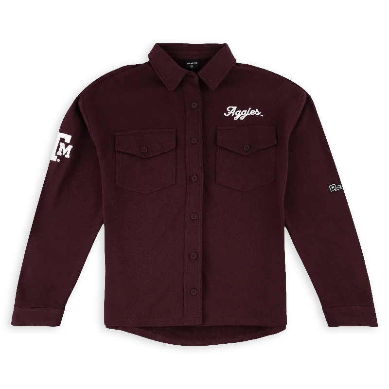 Texas A&M Aggies MBA Shirt Jacket Front Pockets Side Pockets Patch Pockets