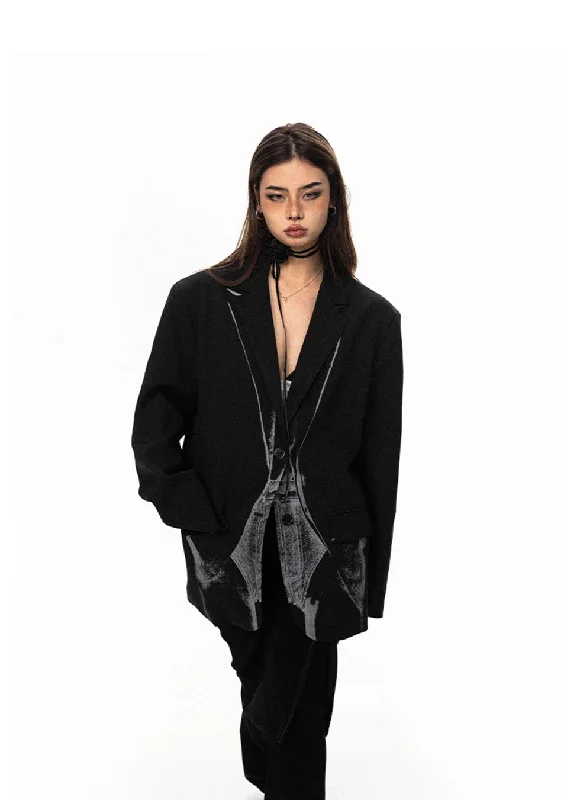 Original Body Print Suit Jacket Jersey Jacket Tulle Jacket Batik Jacket