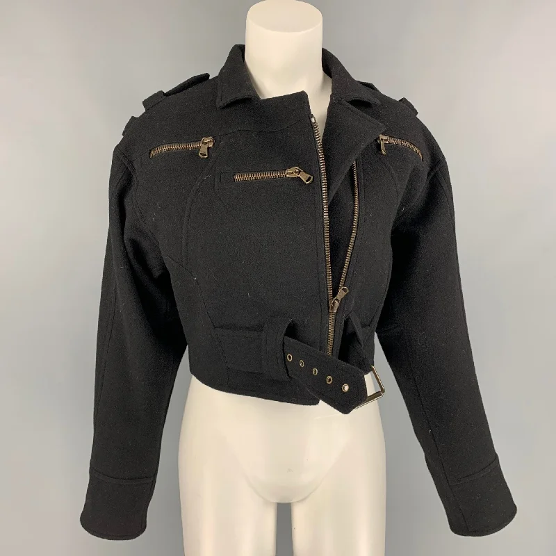 RALPH LAUREN Collection Size 6 Black Wool / Cashmere Cropped Belted Jacket Tailored Jacket Straight Jacket A-Line Jacket RALPH LAUREN Collection Size 6 Black Wool / Cashmere Cropped Belted Jacket Tailored Jacket Straight Jacket A-Line Jacket