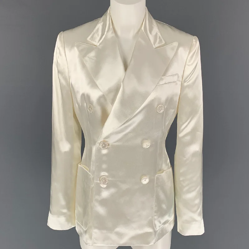 RALPH LAUREN Collection Size 6 Cream Acetate Viscose Jacket Blazer Belted Jacket Elasticated Jacket Padded Jacket RALPH LAUREN Collection Size 6 Cream Acetate Viscose Jacket Blazer Belted Jacket Elasticated Jacket Padded Jacket