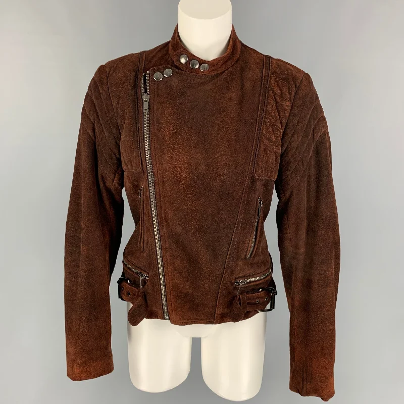 RALPH LAUREN Collection Size L Rust Textured Suede Biker Jacket Striped Jacket Polka Dot Jacket Floral Jacket RALPH LAUREN Collection Size L Rust Textured Suede Biker Jacket Striped Jacket Polka Dot Jacket Floral Jacket