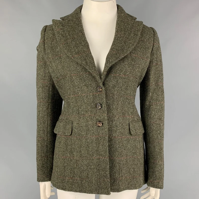 RALPH LAUREN Purple Label Size 12 Olive Brown Herringbone Wool Peak Lapel Jacket Tailored Jacket Straight Jacket A-Line Jacket RALPH LAUREN Purple Label Size 12 Olive Brown Herringbone Wool Peak Lapel Jacket Tailored Jacket Straight Jacket A-Line Jacket
