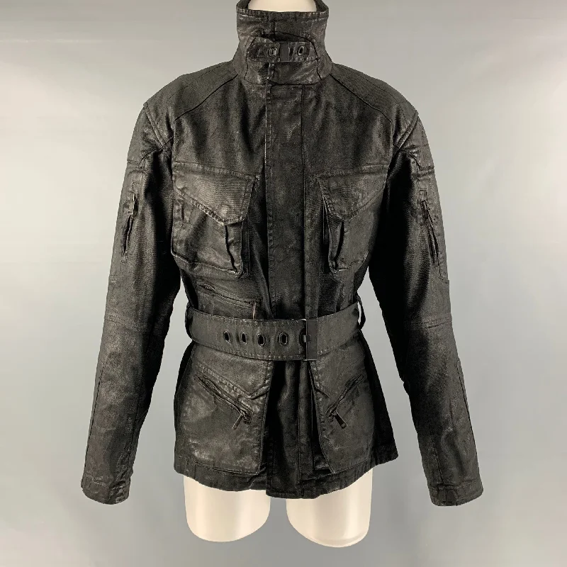 RALPH LAUREN Size 4 Black Cotton & Elastane Zip & Snaps Jacket Hoodie Zip-Up Jacket Button-Up Jacket RALPH LAUREN Size 4 Black Cotton & Elastane Zip & Snaps Jacket Hoodie Zip-Up Jacket Button-Up Jacket