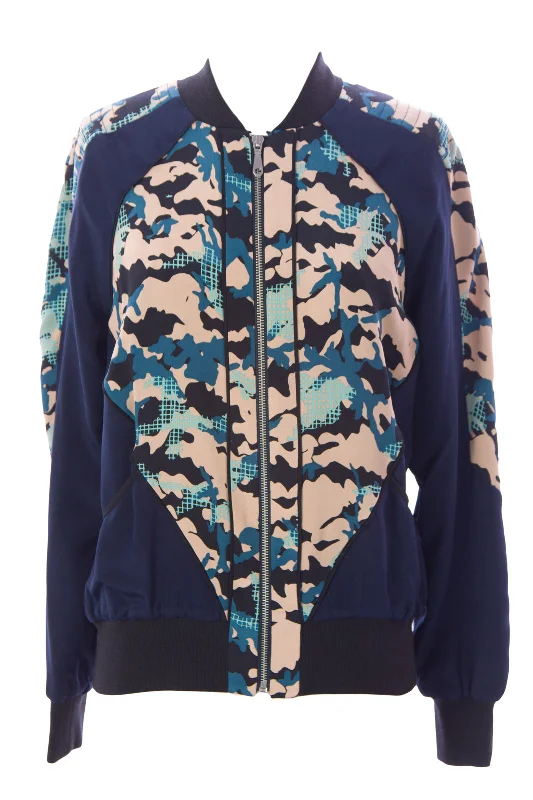 REBECCA MINKOFF Women's Navy/Camel Graphic Silk Zip Up Nolan Jacket $328 NWT Corduroy Jacket Velvet Jacket Brocade Jacket REBECCA MINKOFF Women's Navy/Camel Graphic Silk Zip Up Nolan Jacket $328 NWT Corduroy Jacket Velvet Jacket Brocade Jacket