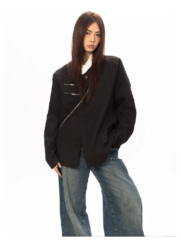 Retro Metal Buckle Lightweight Jacket Nylon Jacket Polyester Jacket Spandex Jacket