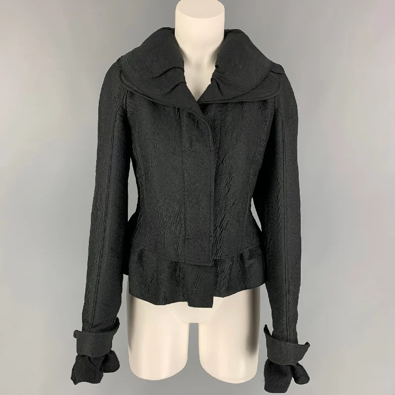 ROCHAS Size 4 Black Textured Wool Peplum Jacket Nylon Jacket Polyester Jacket Spandex Jacket ROCHAS Size 4 Black Textured Wool Peplum Jacket Nylon Jacket Polyester Jacket Spandex Jacket