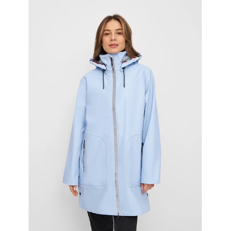 Silla PU Jacket - Sky blue Boat Neck Shawl Collar Notched Collar