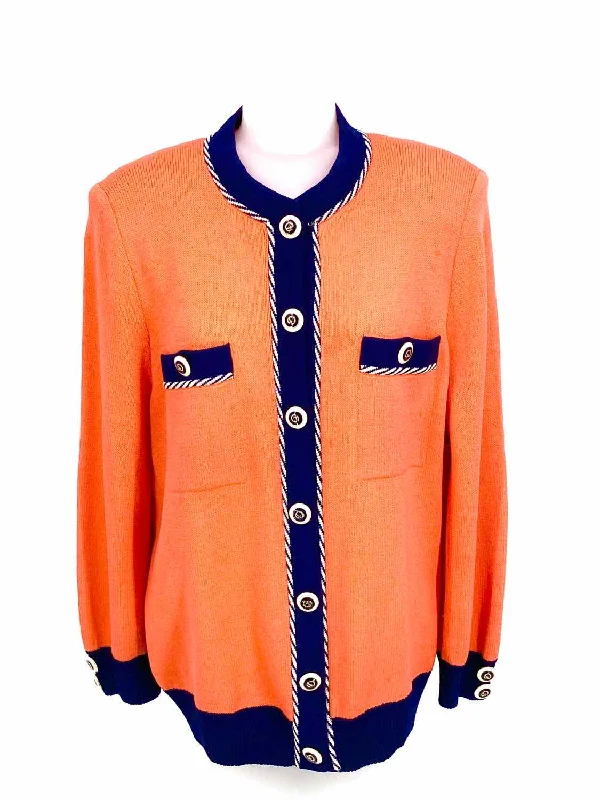ST. JOHN COLLECTION Women's Orange/Navy Santana Knit Color Block Size L Jacket Nylon Fabric Polyester Fabric Spandex Fabric ST. JOHN COLLECTION Women's Orange/Navy Santana Knit Color Block Size L Jacket Nylon Fabric Polyester Fabric Spandex Fabric