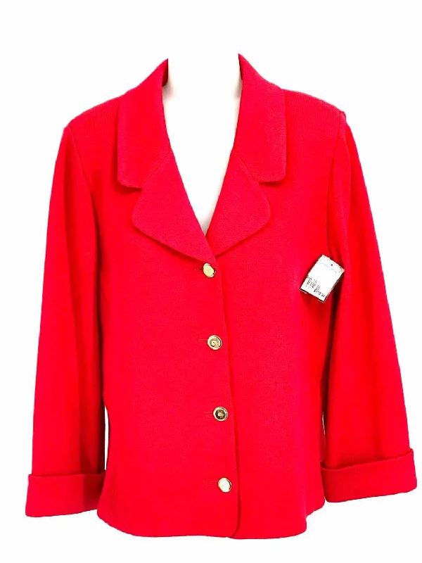 ST. JOHN COLLECTION Women's Red Collared Size 14 Jacket Snapped Jacket Toggled Jacket Drawstring Jacket ST. JOHN COLLECTION Women's Red Collared Size 14 Jacket Snapped Jacket Toggled Jacket Drawstring Jacket