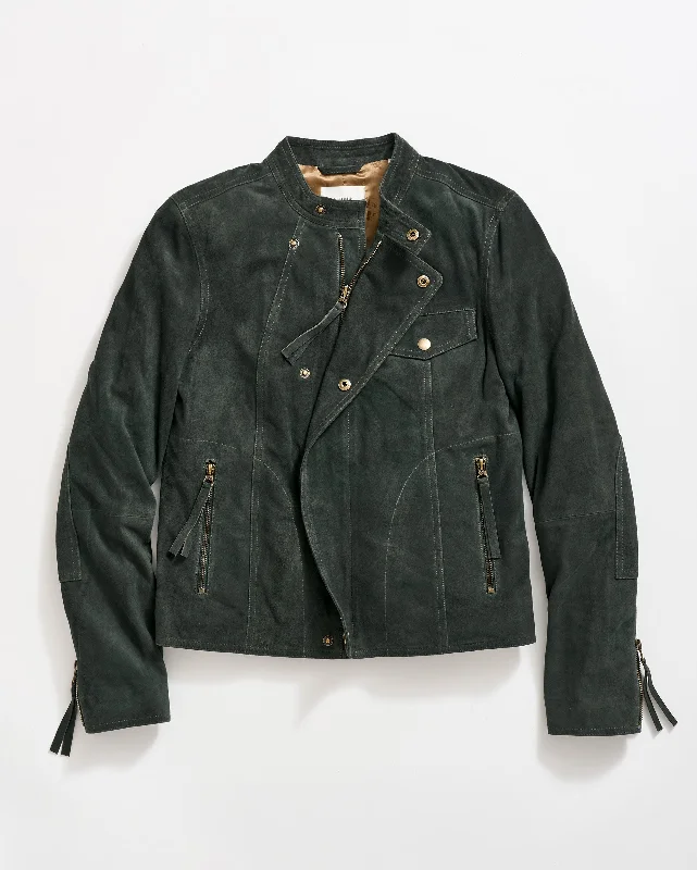 Suede Biker Jacket Zip Front Button Front Snap Front