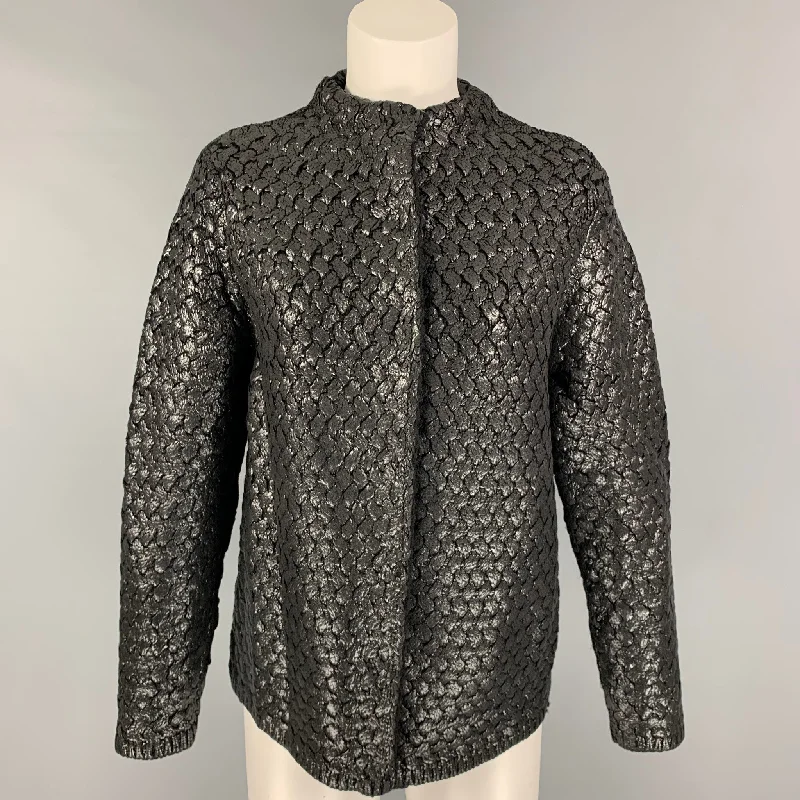 MARC JACOBS Size 10 Silver Black Wool Polyester Floral Jacket Elasticated Jacket Padded Jacket Insulated Jacket MARC JACOBS Size 10 Silver Black Wool Polyester Floral Jacket Elasticated Jacket Padded Jacket Insulated Jacket