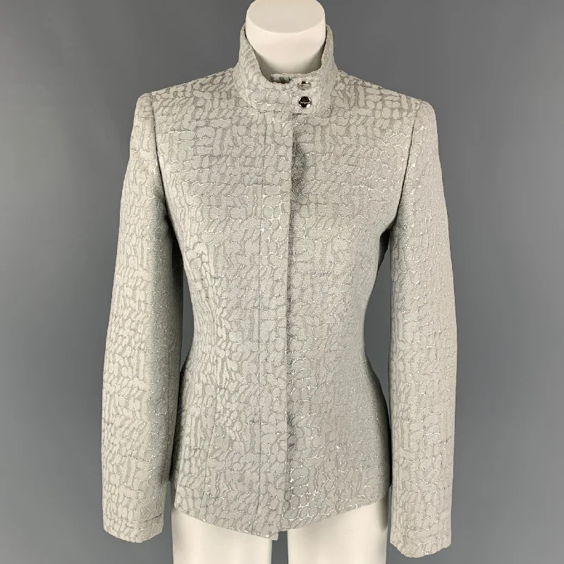 Vintage SALVATORE FERRAGAMO Size 8 Grey & Silver Rayon Blend Jacket Oversized Jacket Tailored Jacket Straight Jacket Vintage SALVATORE FERRAGAMO Size 8 Grey & Silver Rayon Blend Jacket Oversized Jacket Tailored Jacket Straight Jacket