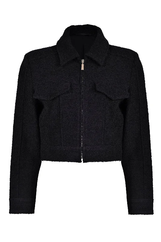 Husk BOUCLE JACKET - Black Zippered Front Buttoned Front Snap Front