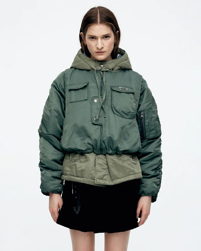 (WOMEN) HAYDEN VEST LAYERED PADDED JACKET awa618w(KHAKI) Fleece Jacket Down Jacket Parka (WOMEN) HAYDEN VEST LAYERED PADDED JACKET awa618w(KHAKI) Fleece Jacket Down Jacket Parka
