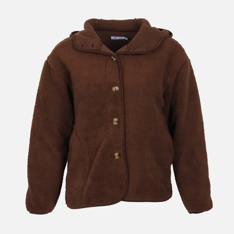WOMEN SHERPA HOODED JACKET Zip Front Button Front Snap Front
