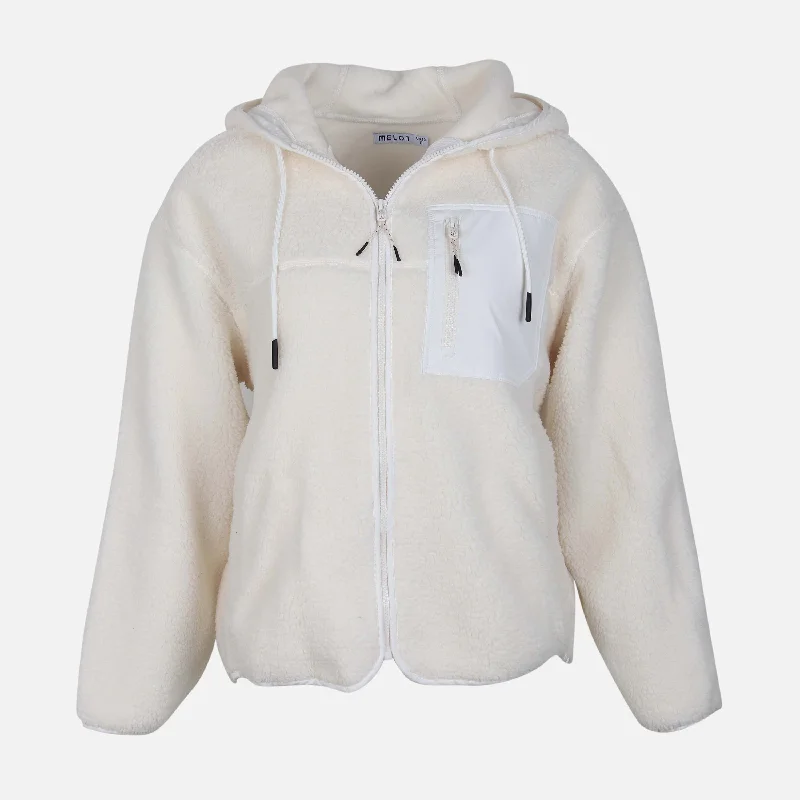 WOMEN SHERPA HOODED JACKET Striped Jacket Polka Dot Jacket Floral Jacket