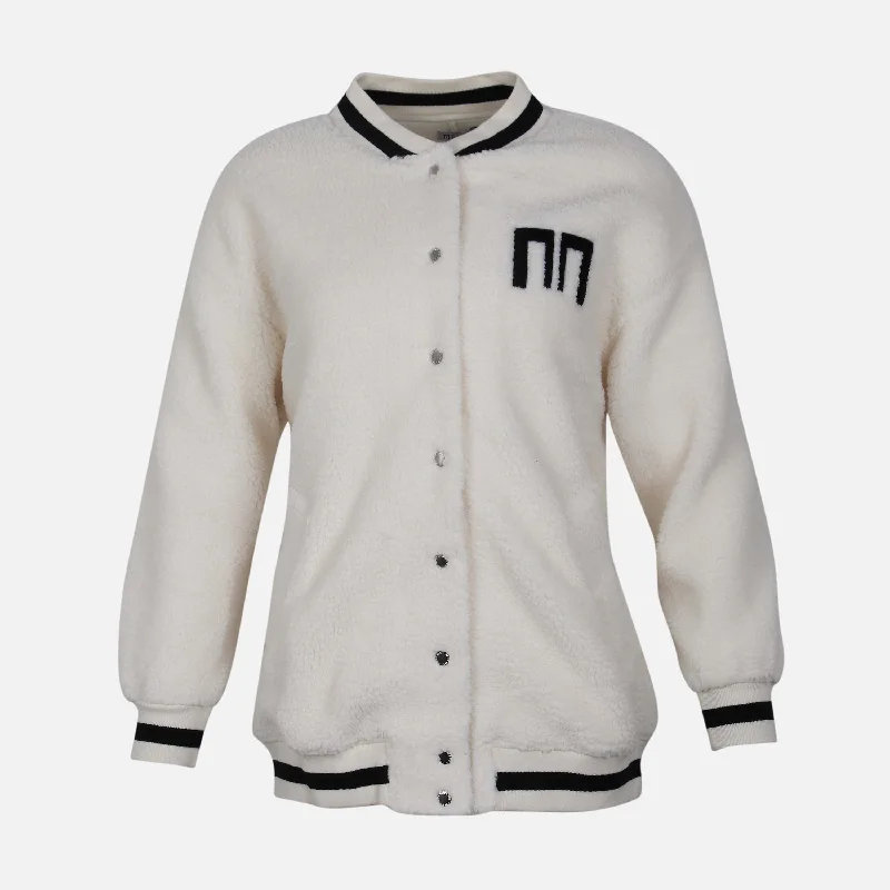 WOMEN SHERPA VARSITY JACKET Tiered Jacket Buttoned Jacket Zippered Jacket