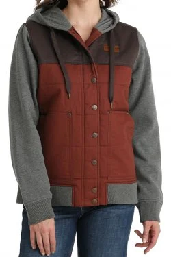 Women's Cinch Canvas Hoodie Jacket - Gray/Burgundy Cotton Jacket Linen Jacket Terry Jacket Women's Cinch Canvas Hoodie Jacket - Gray/Burgundy Cotton Jacket Linen Jacket Terry Jacket