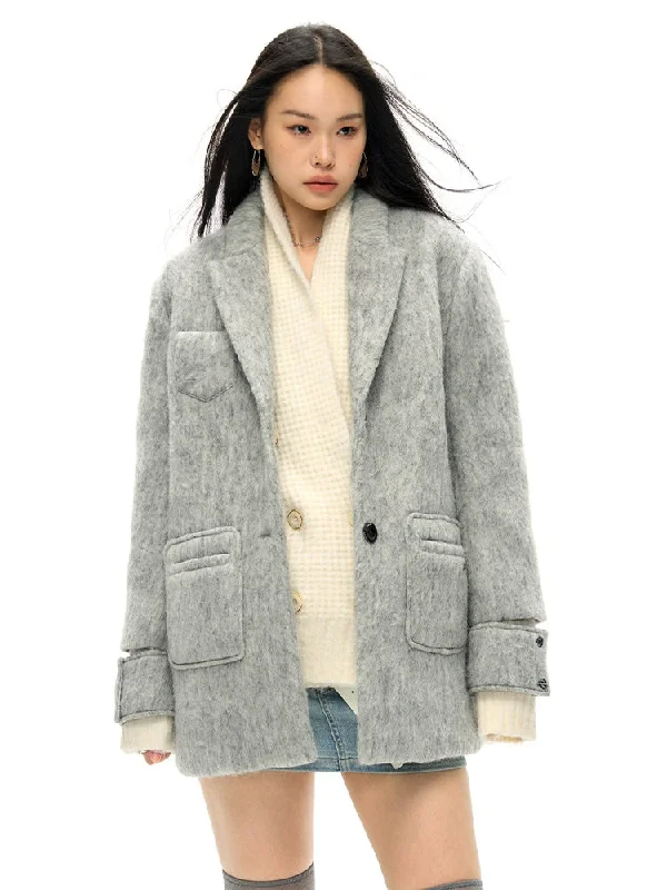 Wool Blend Oversize Jacket Coat Wool Jacket Cashmere Jacket Tweed Jacket